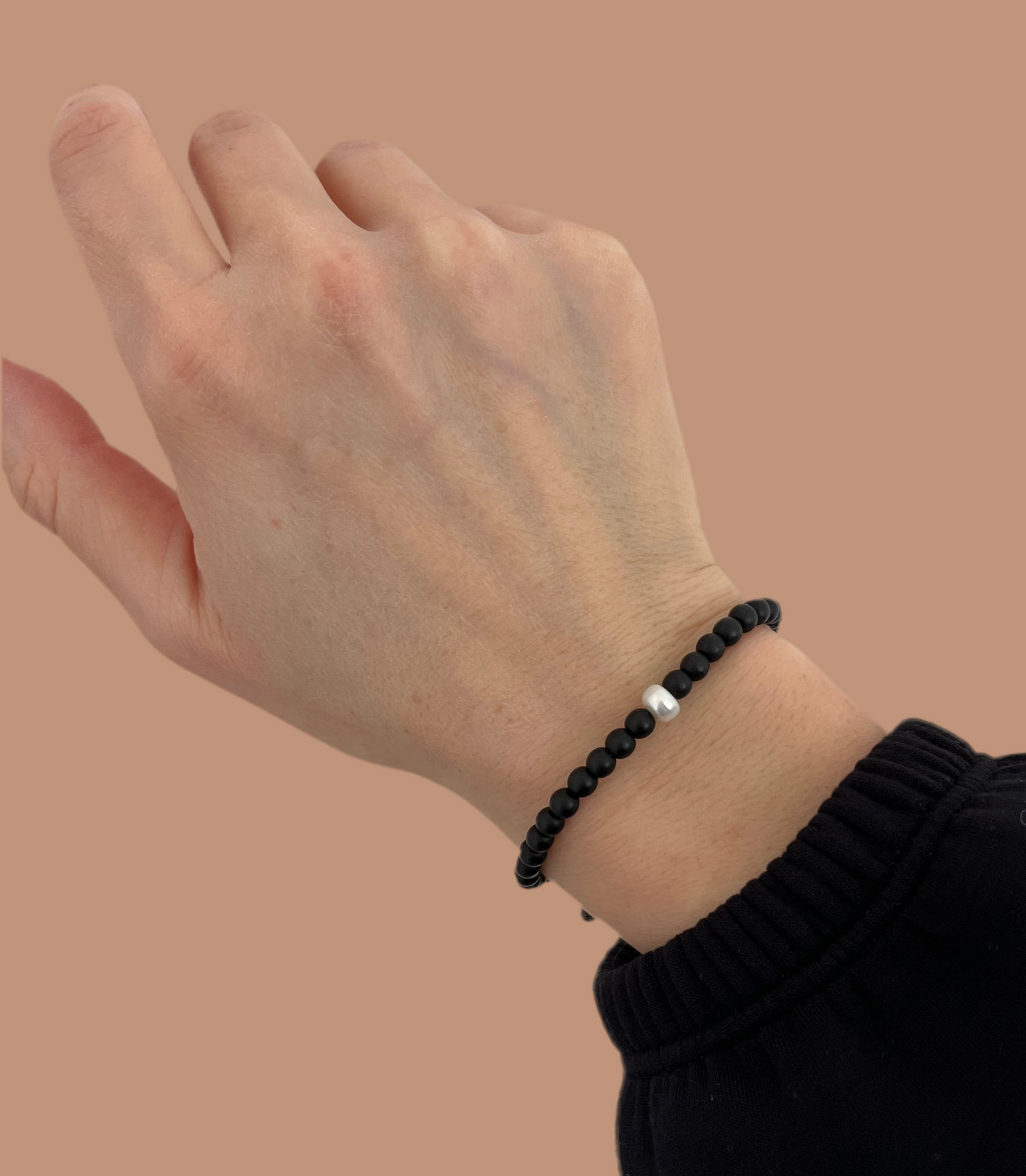 Black Onyx Bracelet with Pearl Accent