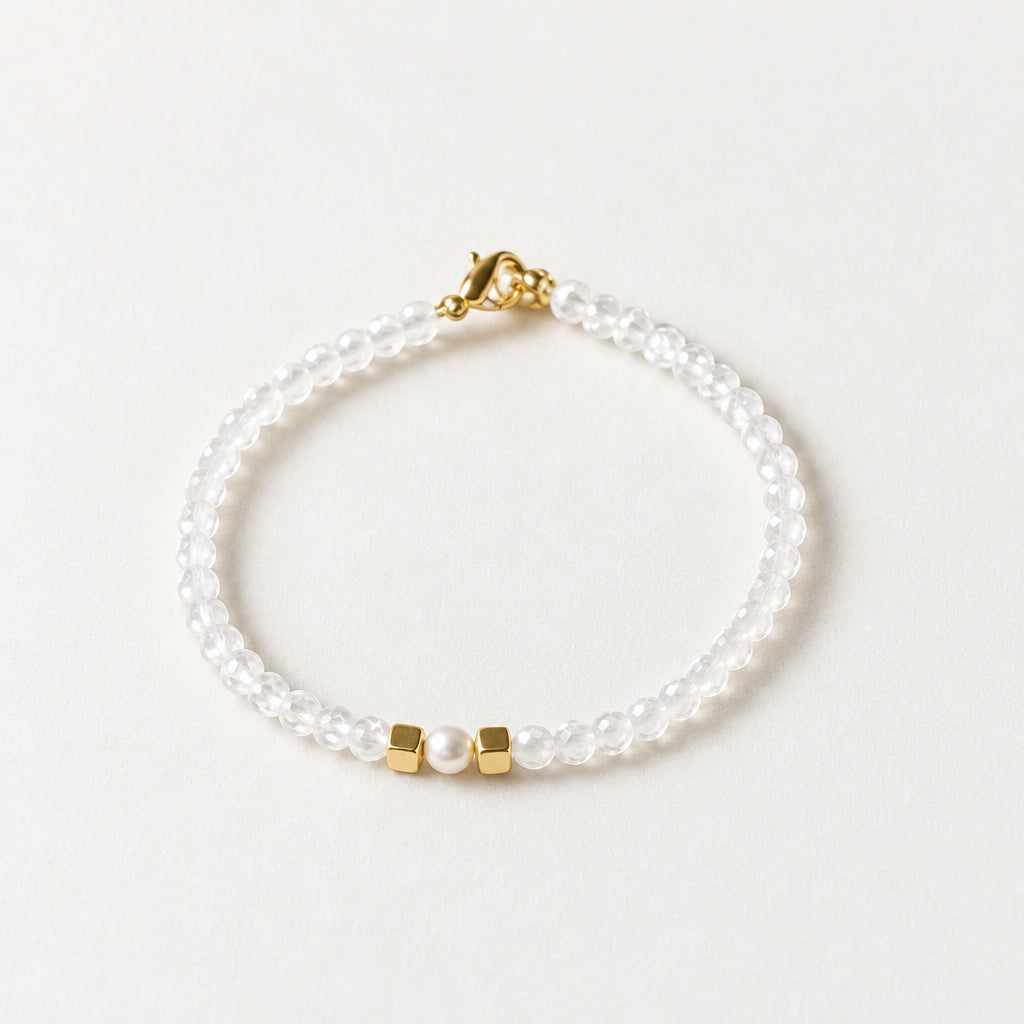 Crackled Clear Quartz & Pearl Bracelet