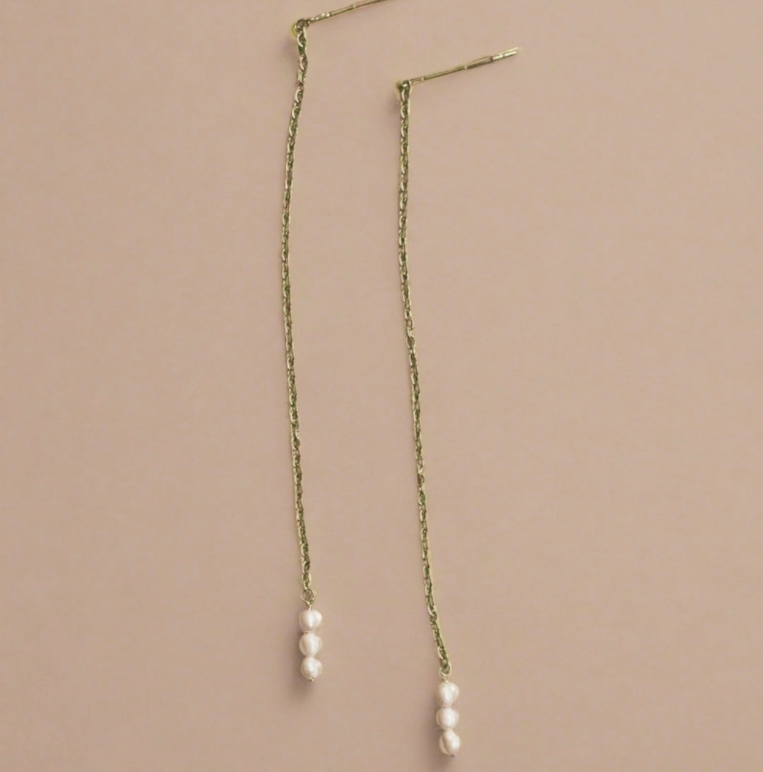 Golden Fresh Water Pearl Drop Earrings