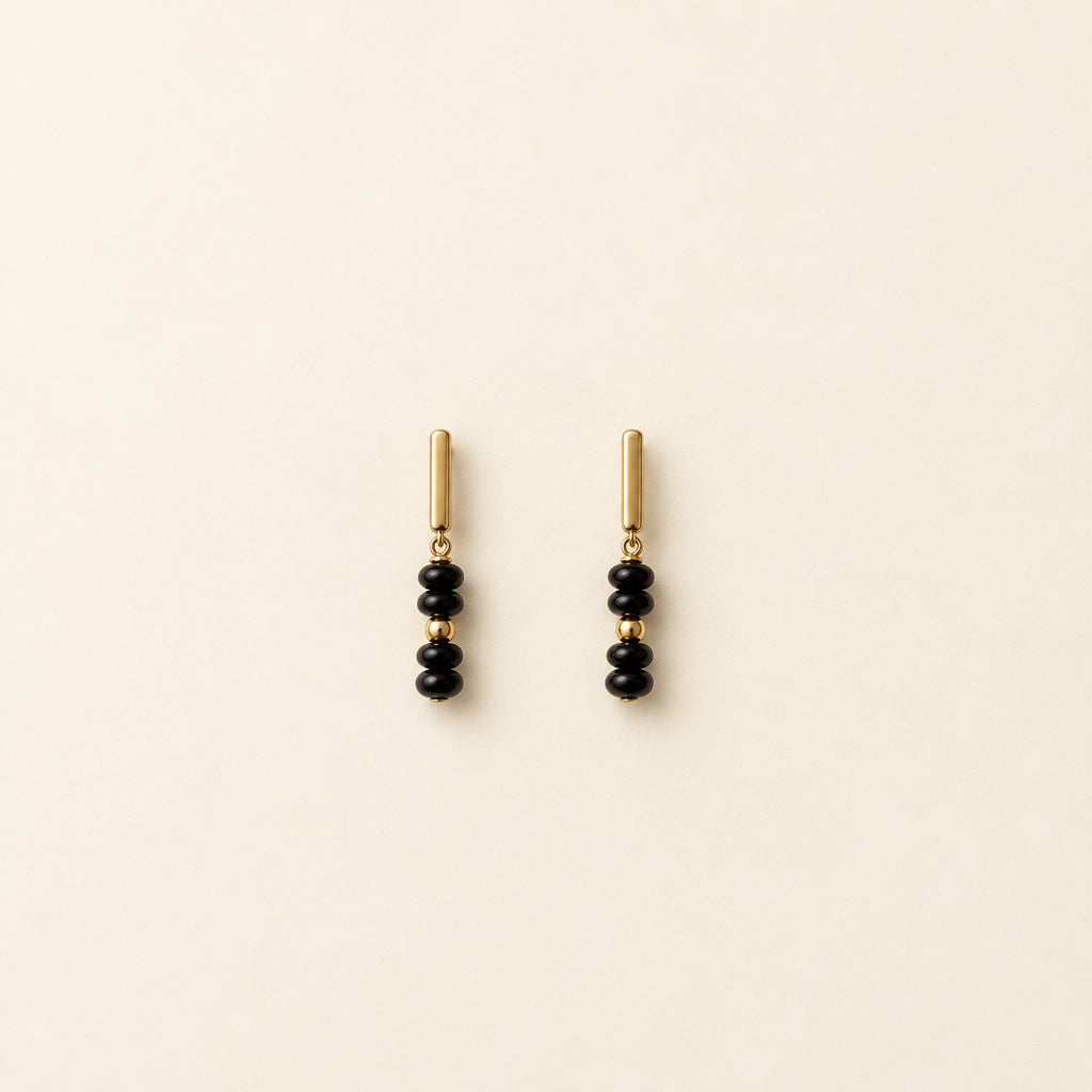 Black Onyx and gold earrings