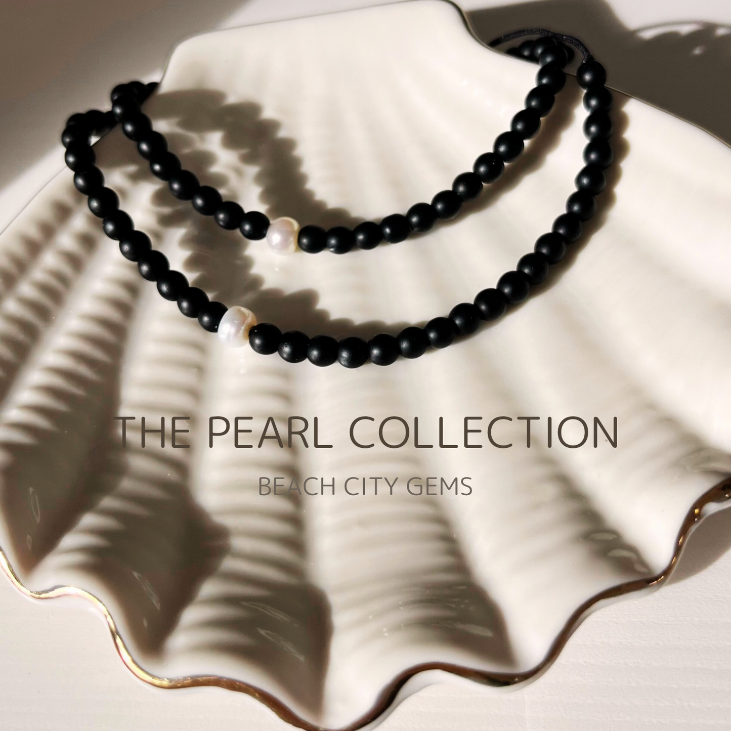 Black Onyx Bracelet with Pearl Accent