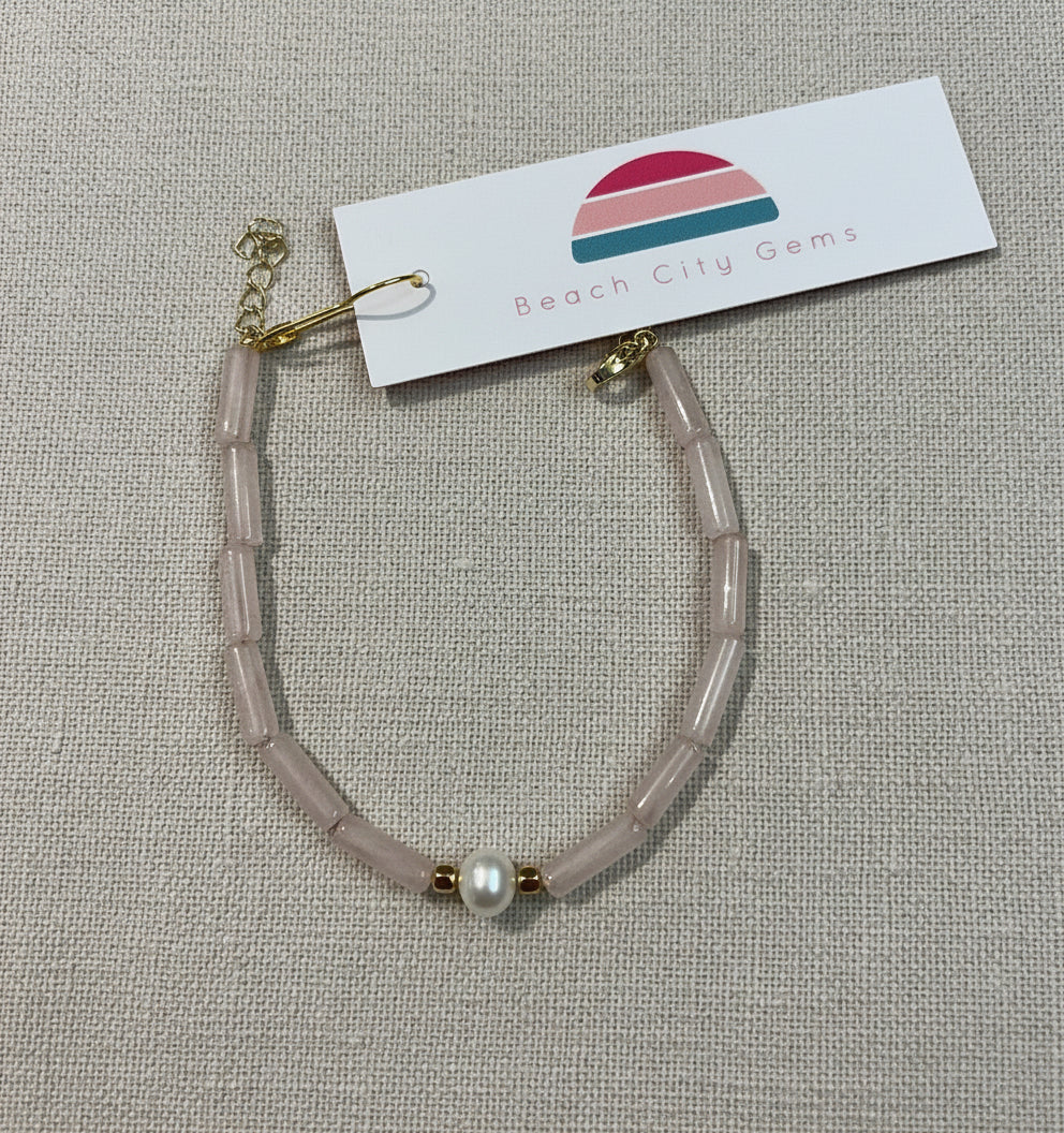 Rose quartz, and pearl bracelet ￼