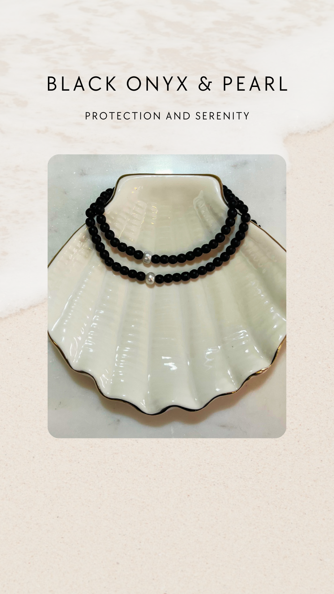 Black Onyx Bracelet with Pearl Accent