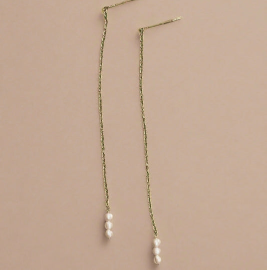 Golden Fresh Water Pearl Drop Earrings