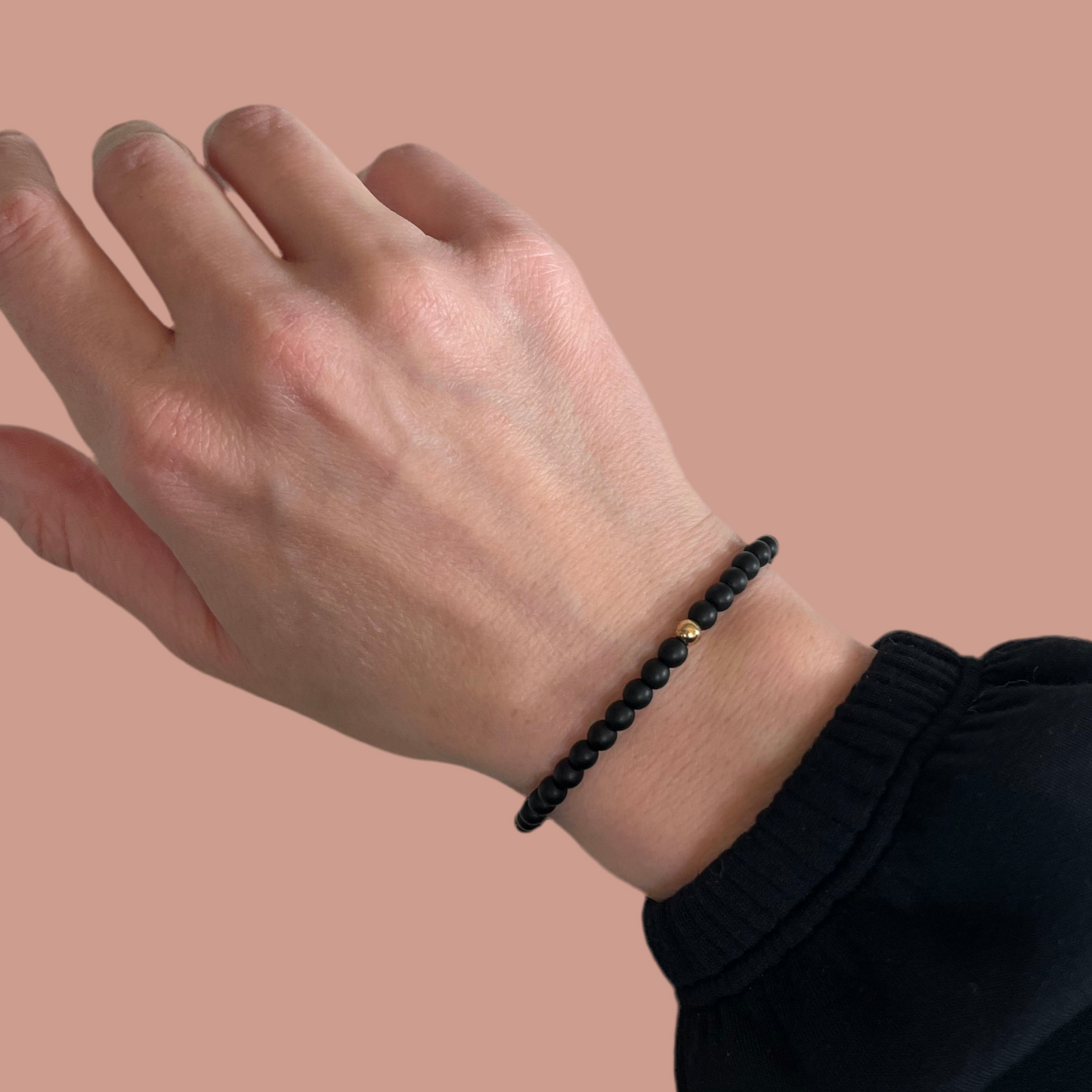 Black Onyx Bracelet with 14K Gold Accent