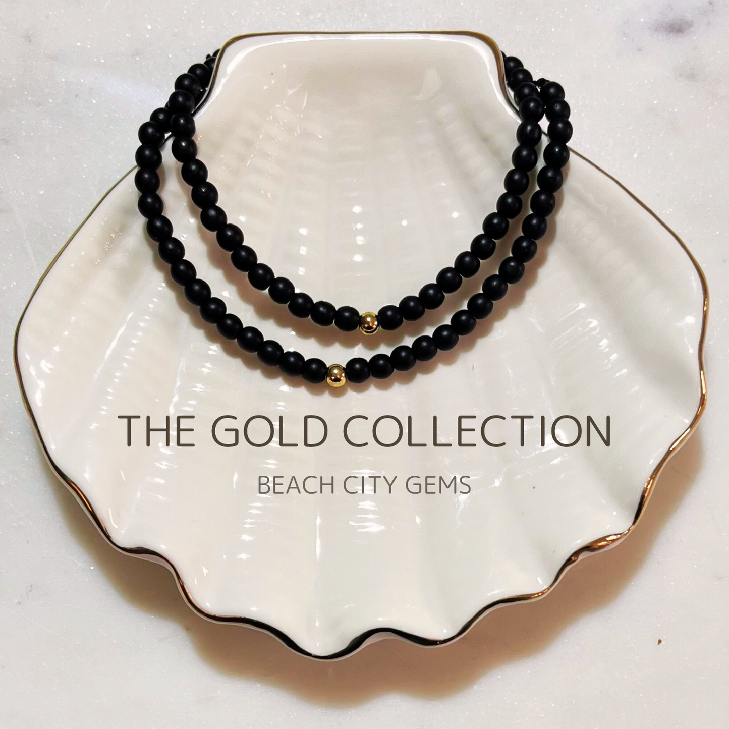 Black Onyx Bracelet with 14K Gold Accent